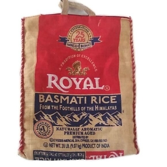 Royal Basmati Rice Burlap Bag Tote Handles - Picture 1 of 4